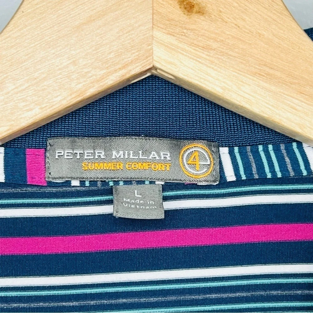 Peter Millar Blue/Pink Stripped Summer Comfort Polo M